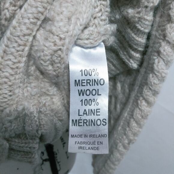 INIS CRAFTS IRELAND Merino Wool Oatmeal Button Down Hooded Cable Knit Sweater S - Picture 8 of 11